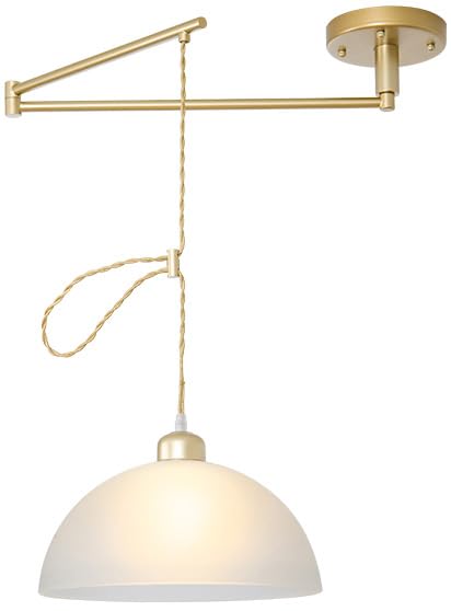 Suspension en verre laiteux design dôme dorée moderne avec bras réglable