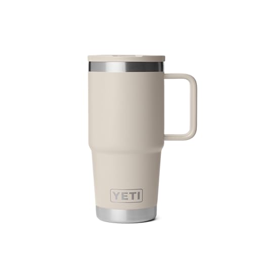 Image of YETI Rambler 20 oz Travel Mug with Flip Straw Lid - Stainless Steel, Vacuum Insulated, Leakproof, Cup Holder Friendly, Cape Taupe
