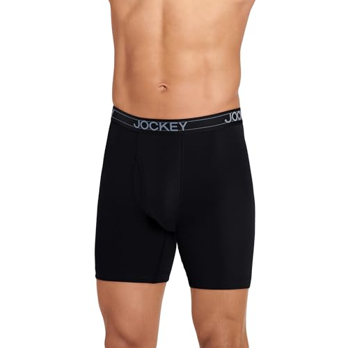 Jockey Men's Underwear Lightweight Cotton Blend 7" Long Leg Boxer Brief - 4 Pack, Black, 2XL2