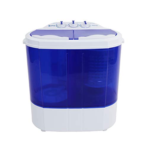 YYAO Portable Washing Machine 10.4 Lbs Semi-automatic Twin Tube Washer & Spinner Mini Compact Washer Machine,Extended Water Inlet Drain Pipe,White & Blue