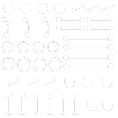 41Pcs Bioflex, Plastique IRM, Transparents pour Piercing, Langue Plastique, Septum Acrylique Pincher Tapers, Industriel Bijoux pour Femme 14G 16G 20G