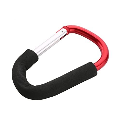 MroMax 3PCS Stroller Hooks, 5.5inches Carabiner Clip, Red Easier Travel Hook, Dog Stroller Leash Hook, Soft Foam Grip, Purse Holder, Large Clips for Hanging Bags, Backpack, Diaper Organizer