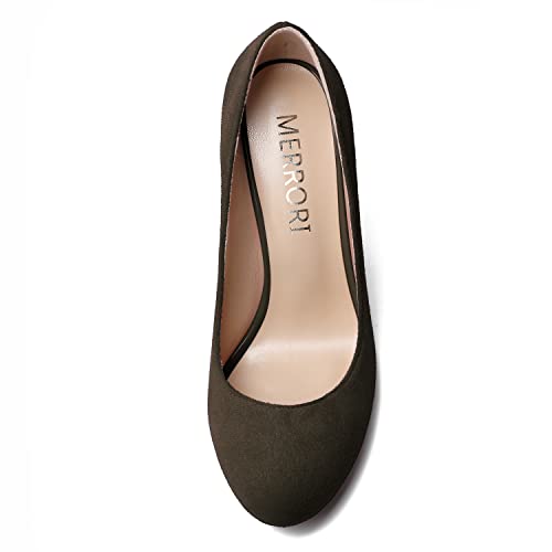 MERRORI Womens Slip On Classic Platform Round Toe Elegent Party Suede Stiletto High Heel Pumps Shoes 4 Inch3