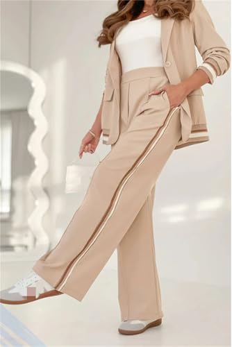 Chic Gray Ribbed Suit Set for Women – Elegant Blazer and High-Rise Wide-Leg Pants (Medium) - Image 3