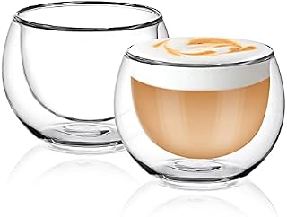 Amisglass Espresso Coffee Glass Set of 2, Double-Wall Insulate Glass, Thermo Insulated Cups, 263 ML