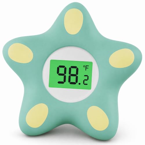 Image of MIEDECDEL Baby Bath Thermometer for Infant & Toddler, Floating Digital Water Temperature Thermometer with 3-Color LED Backlight, Instant Accurate Reading,Baby Bath Toy,Hot & Cold Alert（Green starfish）