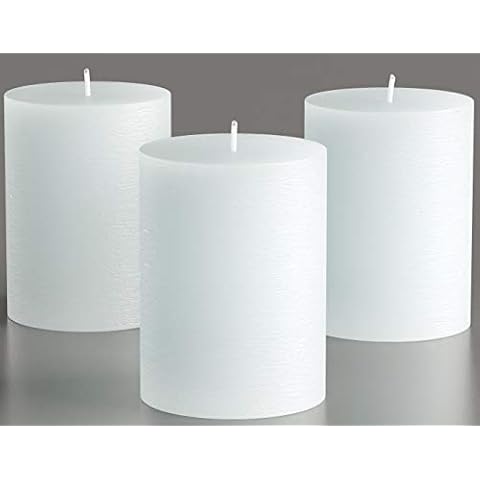 Set of 3 White Pillar Candles 7,5 x 10 cm Unscented for Weddings, Home Decoration, Relaxation, Church, Spa, Smokeless Cotton Wick by Melt Candle Company Cover