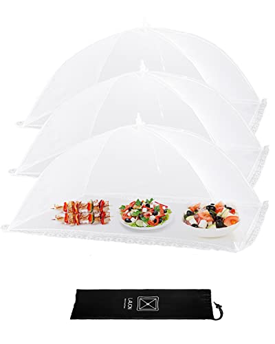 Lauon Lebensmittelabdeckung, Netz-Lebensmittelzelt, 3 weiße (101.6 x 61 cm), 3 Stück, weiße Nylon-Abdeckungen, Pop-Up-Regenschirmschirme, Grillen, faltbar und wiederverwendbar Cover