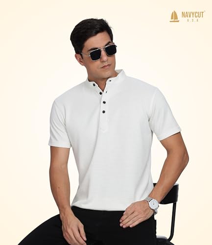 Image of Men's and Boy's Polyster T-Shirt with Mandarin Collared Neck Half Sleeves Closuer Button and Regular Fit | Polo t Shirt for Man || Color Tshirt for Men & Boy