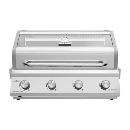 Grillfürst Gasgrill G401G - 4-Brenner Edelstahl, Einbau Gasgrill mit Sichtscheibe, Outdoorküchen Grill mit doppelwandigem Deckel und Gusseisen-Rosten, Built In Modell