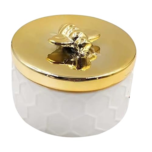 Lurrose 北欧風セラミックジュエリー収納ボックス 蜜蜂デザイン蓋付き トリンケットホルダー アンティーク調宝箱 インテリア装飾用実用コ