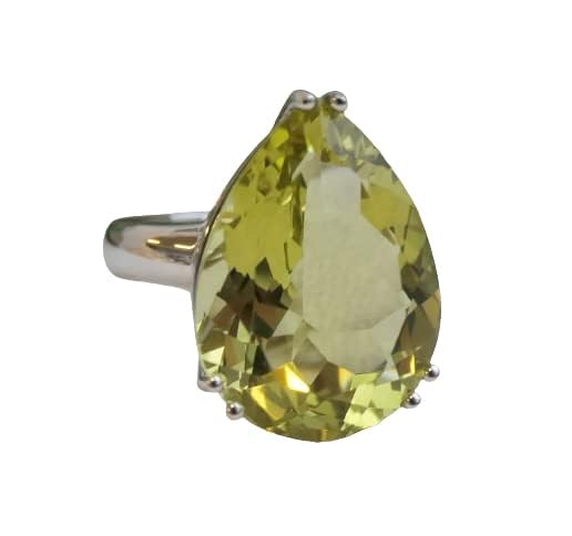 Anillo llamativo de plata de ley con citrino amarillo en forma de pera (US Size 7 / Diameter 17.3 / EU 54) (Größe: US Size 7 / Diameter 17.3)
