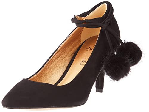 EL CABALLO Zapato de Fiesta color negro con detalle de lazada de cordón y pompones de pelo sintético