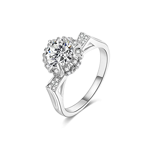 Bague moissanite 1ct en argent 925 plaqué platine StarGems Cat-BandB4436