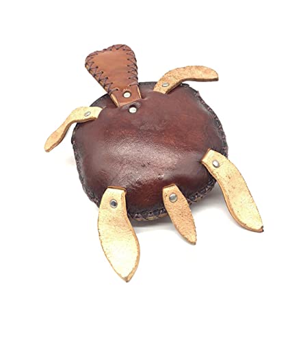 Handmade Vintage Genuine Brown Leather 3D Turtle Money Coin Purse With Removable Wrist Strap2