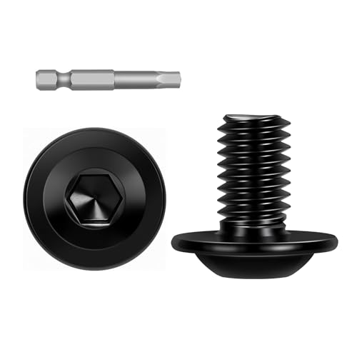 Image of M5-0.8 x 12mm Flanged Socket Cap Bolts Screws, Button Head Machine Screws, Screwdriver Bit Included, Stainless Steel 304, Black Finish, Fully Thread, 55 PCS
