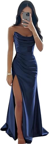 High Split Long Prom Dresses for Women Mermaid Bridesmaid Dresses for Wedding Silk Satin Formal Evening Gown