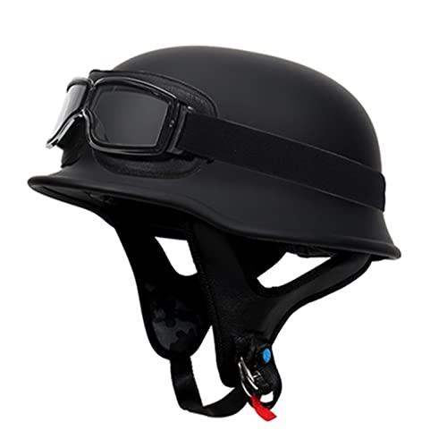 Casques Moto Style Allemand Demi-Casque cyclomoteur à Face Ouverte Vintage avec Lunettes pour Moto Scooter vélo Bobber Jet Style Course Moto électrique ECE Homologué F,XXL
