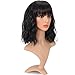 WTHCOS Black Wig Short Bob Wig Short Curly Wavy Wig With Bangs for Women Heat Resistant Synthetic Wigs for Daily Use Cosplay Wig With Wig Cap
