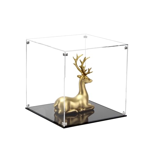 Image of 9x9x9Inch Clear Self-Assembly Acrylic Boxes for Display | Transparent Display Case with Black Base and Lid, Cube Countertop Storage Boxes Glass Case for Collectibles Models Figurine