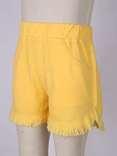 Girls Tassel Hem Denim Pants Kids Loose Fit High Waistband Hot Pants Summer School Wear4