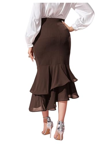 Verdusa Women's Fishtail Skirt High Waist Casual Skirt Tiered Elegant Hip-Wrapping Skirts2