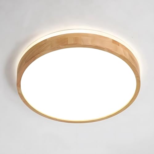 YYUTLUO Lámpara techo LED madera, lámpara de madera natural redonda con brillo superior de 360​​° Blanco natural 4500K 18W 1600lm Salón Cocina Comedor Pasillo Hogar Oficina Habitación Infantil(Ø30cm)