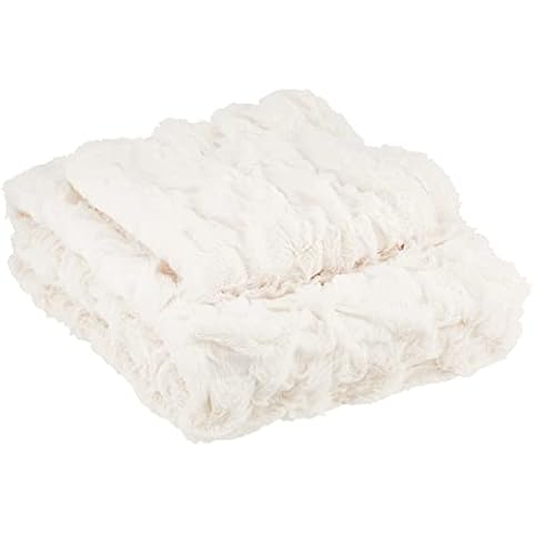 Comfort Spaces Ruched Faux Fur Plush 3 Piece Throw Blanket Set Ultra Soft Fluffy with 2 Square Pillow Covers, 50"x60", Ivory Cover