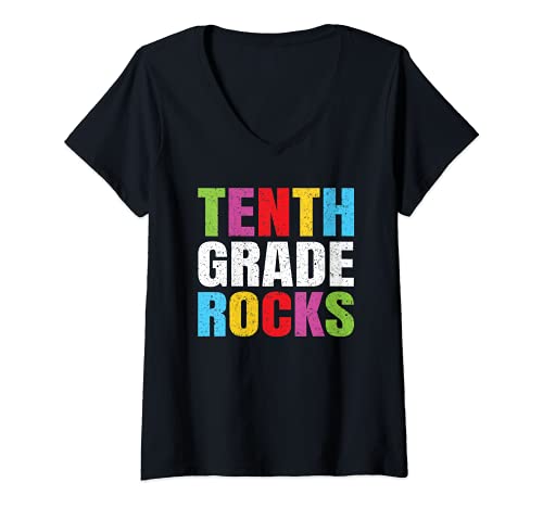 Femme Tenth Grade Rocks Student Teacher Back To School 10th Grade T-Shirt avec Col en V