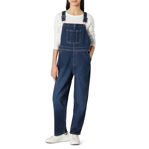 Amazon Essentials Unisex Kids Medium Stretch Regular-Fit Denim Overalls for Boys and Girls Dark Shadow Wash 8