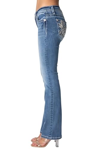 Miss Me Women's Wild Spirit Fleur de Lis Mid-Rise Bootcut Jeans3