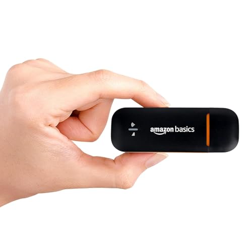 Image of Amazon Basics 4G LTE WiFi USB Dongle Stick with All SIM Support | Plug & Play Data Card with Up to 150Mbps Data Speed, Hotspot for 10 People, Premium Qualcomm Chipset, Single Band, Black