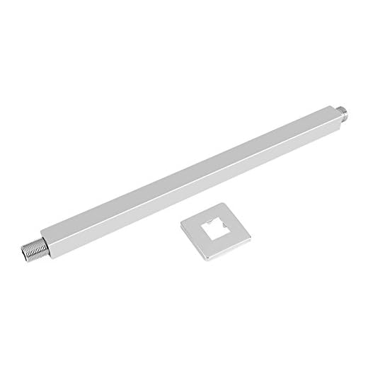Shower Arm Square Ceiling Mount Stainless Steel Straight Fixed Rain Shower Head Extension Extender Rainfall Showering Arm with Gasket Flange Chrome Finish