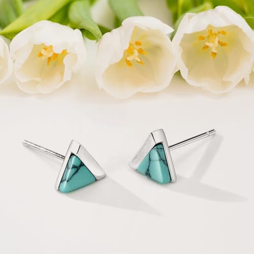 Michooyel Turquoise Stud Earrings for Women, 925 Sterling Silver and Handmade Turquoise Earrings Triangle Cut Simple Jewelry Earring4