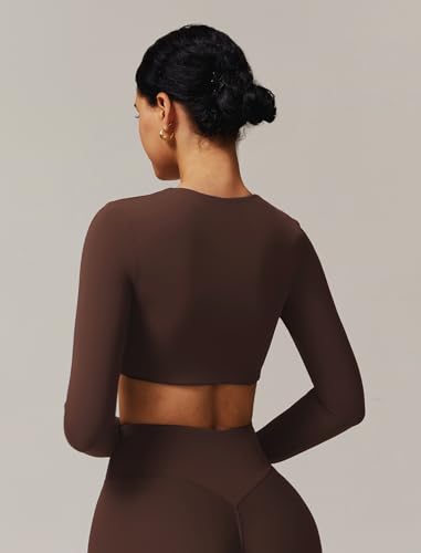 Image of ABOCIW Women Square Neck Long Sleeve Workout Crop Top Low Medium Impact Athletic Yoga Gym Shirts with Built in Bra(ONLY TOP)