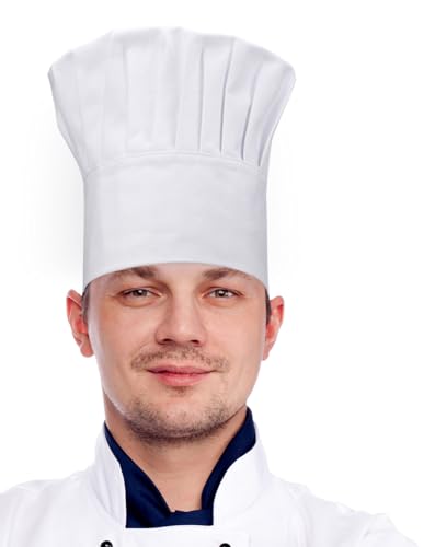 CRJHNS Chef Hat Adult Adjustable Hook and Loop Tape Baker Hat Kitchen Cooking Chef Cap for Men Women Kids White