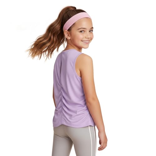 Image of WELAKEN Girls' Athletic Tank Top - Mesh Open Back Sleeveless Sports Shirt for Active Kids