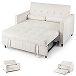 COSTWAY 2-Seater Convertible Pull Out Sofa Bed, Velvet Click Clack Sofa Bed Settee with Adjustable Backrest & Pillows, Upholstered Double Reclining Sleeper Lounge Couch for Living Room Bedroom (Beige)