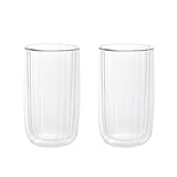 HOMLA CEMBRA GROOVE Doppelwandige Trinkgläser, 350 ml, 2er Set, Klare Rillenoptik