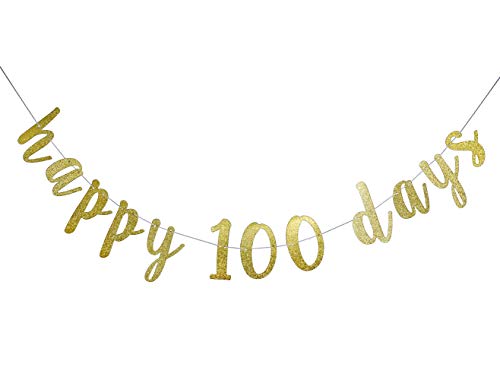 Firefairy Happy 100 Days Gold Glitter Banner Bunting-Baby Shower Party Decorations