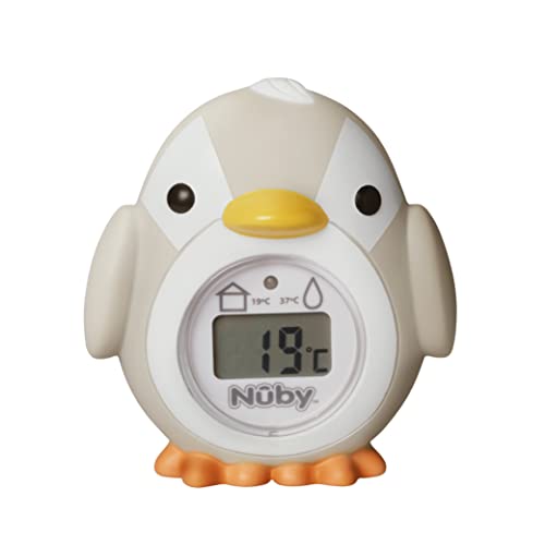 Nuby Thermomètre de bain et de chambre en forme de pingouin - Affichage facile - Sans BPA - À partir de 0 mois (gris)