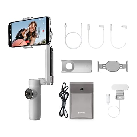 Insta360 Flow Creator-Kit - Smartphone-Gimbal m. KI-Tracking, Smartphone-Gimbal, 3-Achsen-Stabilisierung, Integrierter Selfie-Stick & Stativ, Tragbar & Zusammenklappbar, Beleuchtungszubehör, Hellgrau Cover