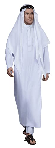 Traditional arabic costume for men, Long Sleeve White Islamic thobe for men,Middle Eastern Kaftan with Chest Pocket2