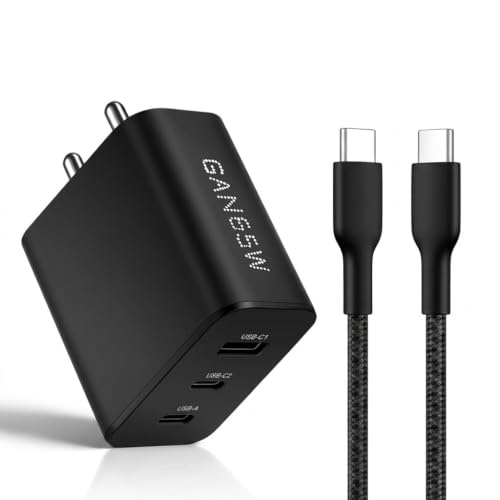 Image of Scalebee 65W GaN Charger Adapter with USB-C Cable, 3-Port | 2 Type-C, 1 USB-A, PD 3.0 Fast Charging, For MacBook Pro /Air, iPhone 15 /14, iPad, Samsung Galaxy, Laptops, Wall Power Adapter
