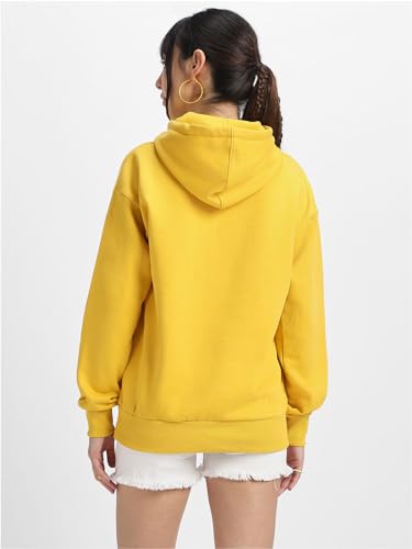 Image of JUNEBERRY Cotton Poly Fleece Oversized Fit Black, Green, Magenta, Mustard, Orange, Purple, Blue, Off White & Grey Graphic Printed Full Sleeve Hoodie for Women