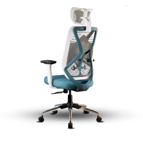 Image of SpineX Pro CP101 Ergonomic High Back Mesh Office Chair with 3 Years Warranty | Lumbar Support, Adjustable 2D Armrests, Synchro Mechanism, Chrome Base | (White Blue)