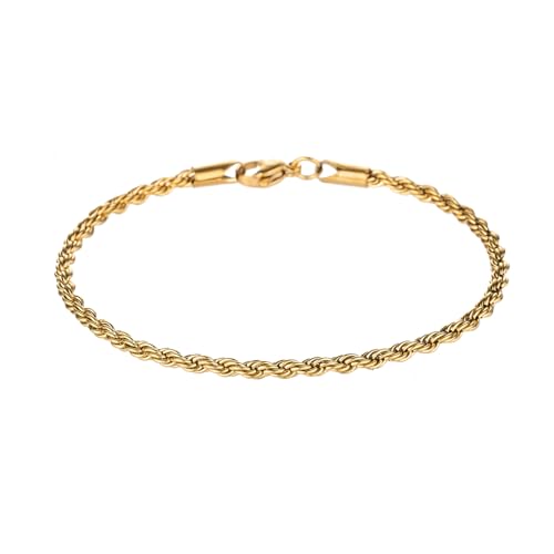 kelistom 18K Gold Silver Tone Rope Link Chain Bracelet for Women Men, 3mm 4mm Braided Rope Chain...