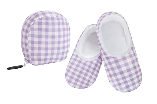 Image of Snoozies Skinnies Packable and Foldable Travel Slippers for Women with Zipper Pouch, Soft Sherpa-Lined Slipper Socks Non-Skid