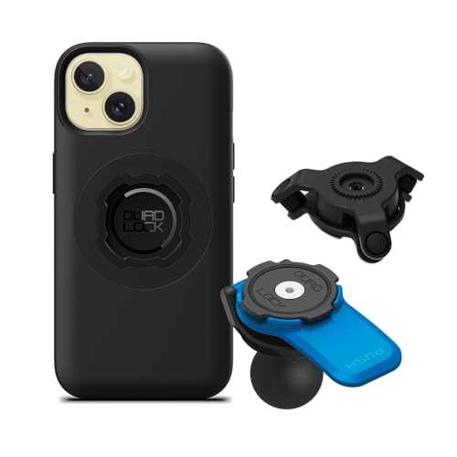 Image of Quad Lock 1 inch Ball Adaptor for Motorcycle Phone Mount with Vibration Dampener and MAG Phone Case for iPhone 15