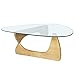 Noguchi Table Triangle Glass Coffee Table with Solid Wood Base, Modern Tempered Glass Accent Table, Sofa Side Table for Living Room Patio Study Office Hotel (0.472inch, Natural)
